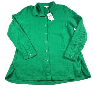 J. Jill Green 100% Cotton Gauze Button Down Shirt Textured Size M NWT